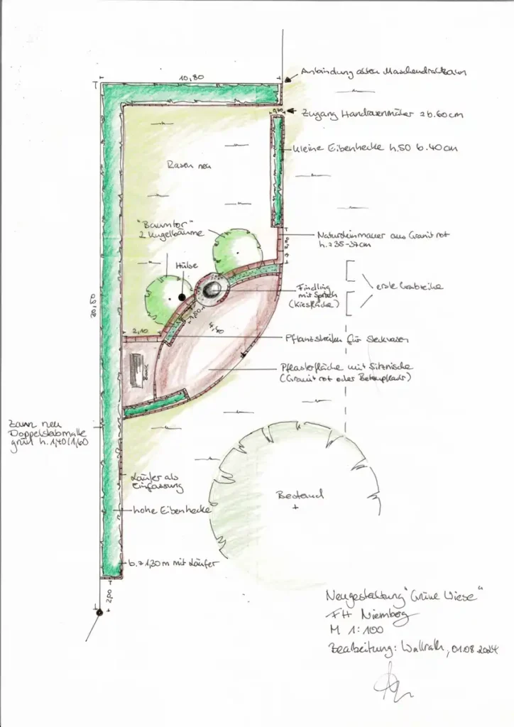 rundum Galabau GmbH – Plan zur Neugestaltung der Wiese – Garten- und Landschaftsbau